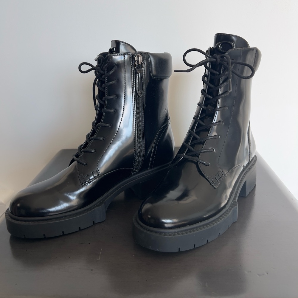 COACH Leighton Black High Shine Leather Ankle Boots size 6.5 NWOT - Picture 2 of 16